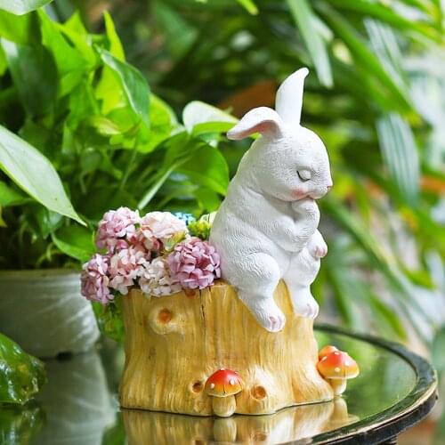 Succulent Planter Pot Bunny Statue Window Box Desk Organizer Lawn Decoration