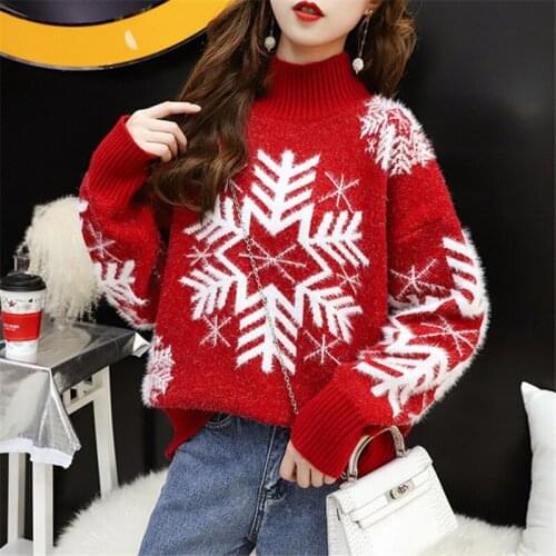 Christmas Sweater Women Plus Size Turtleneck Pullovers Winter Thick Warm Oversized Loose Long sleeve Sweaters Korean Tops Female