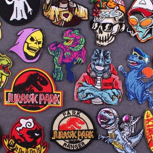 DIY Jurassic Park Dinosaur Patch for Clothes Iron on Embroideried Patches on Clothes Skull Punk Badge Patch Jacket Applique