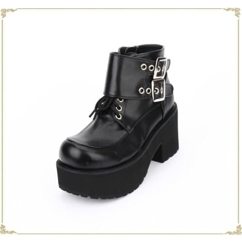 Princess sweet punk shoes winter locomotive dark buckle round-toe lace-up thick muffin bottom high heel shoes pu8848