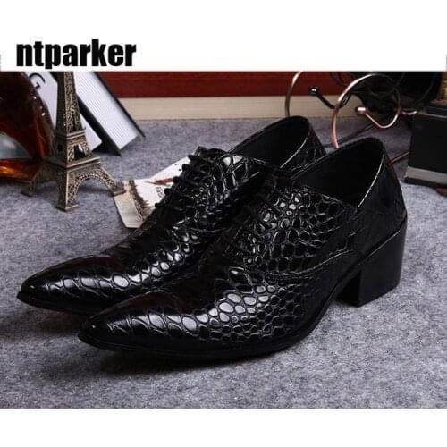 Ntparker Handmade Adult Shoes Man Leather high-heeled pointed toe black mans leather shoes,bars/nightclub leather shoes