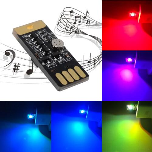 USB Music Rhythm Lights LED Decorative Lamp Car Interior Home Atmosphere Light Lighting Mini Small USB LED RGB Night Light Bulb