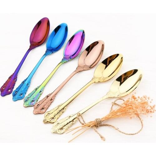 Vintage Tea Spoon Cutlery 18/10 Stainless Steel Dinnerware Set Dessert Spoon Coffee Spoon Tableware Kitchen Flatware Silverware