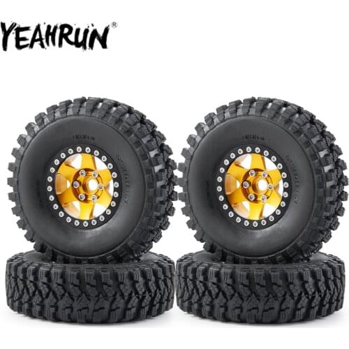 YEAHRUN 4PCS 1.9inch Beadlock Wheel Hub Rim and 106/112mm Rubber Tyres Kit for 1:10 RC Crawler Axial SCX10 Wheel Tires