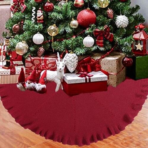 Christmas Tree Skirt 48 inches Large Ruffled Knitted Thick Rustic Xmas Tree Mat for Holiday Decoration