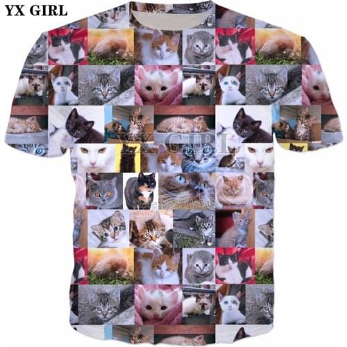 YX GIRL 2018 summer New style Fashion 3d t shirt BASIC Cats & Kittens Collage Print Tee Shirt Mens Womens casual tees