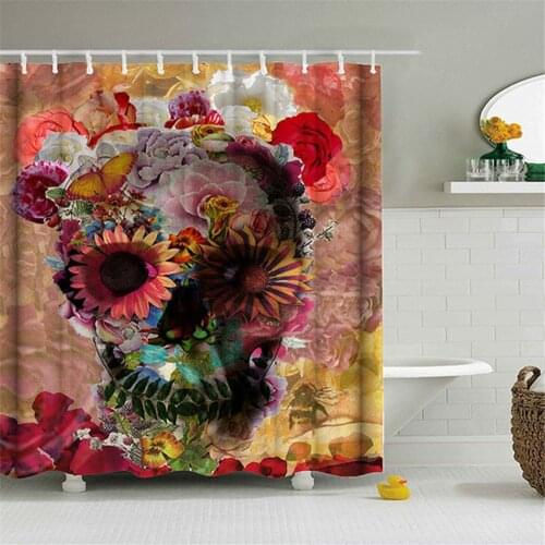 Skull Pattern Bathroom Curtains Fabric Waterproof Shower Curtain Bathtub Decor With Hooks