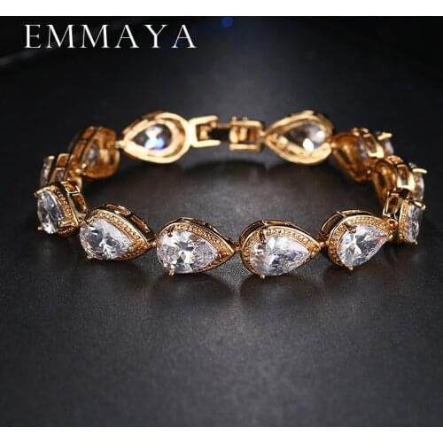 Emmaya High Quality Champagne Gold Color Water Drop Shape Zircon Bracelets for Women 4 Color CZ Stones Options