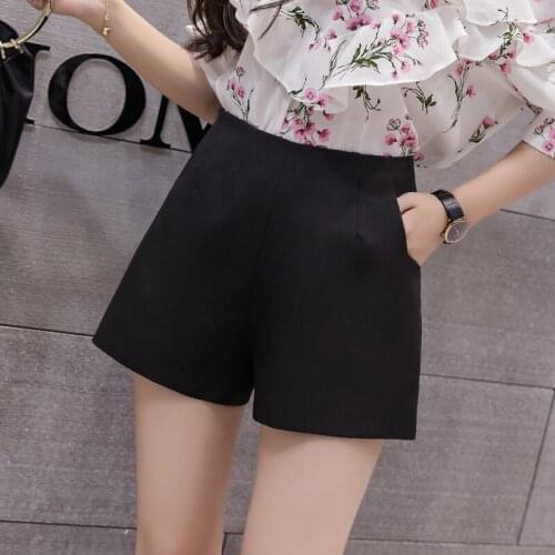 Hiawatha Women Solid Color Wide Leg Shorts Summer Chiffon Black/White High Waist Casual Shorts D2951