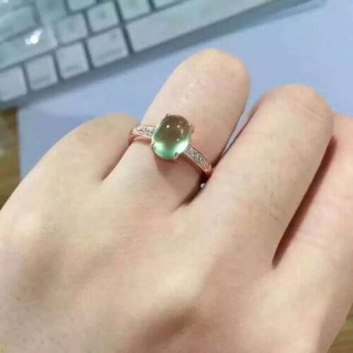 Natural green prehnite stone Ring Natural gemstone Ring S925 sterling silver trendy Elegant refined round womens party Jewelry