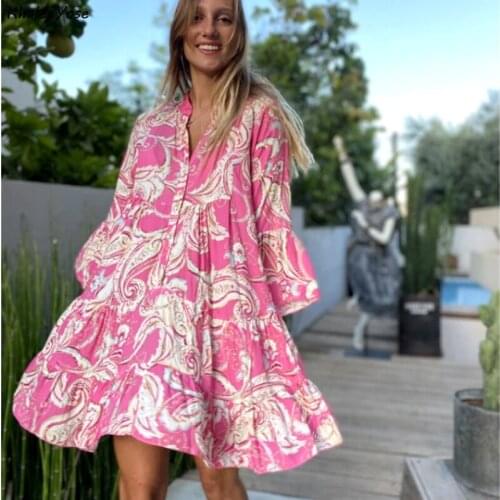 KHALEE YOSE Floral Print Mini Dress Women V-neck Sexy Holiday Dress Ruffle Long Sleeve Casual Chic 2XL Plus Size Oversized Dress