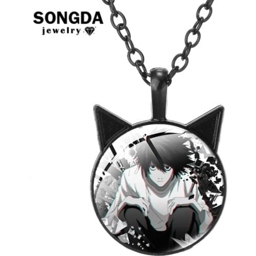 SONGDA Death Note Necklace for Women Cat Ear Pendant Choker Glass Dome Cool Collar Jewelry On The Neck Boy Girl Accessories Gift