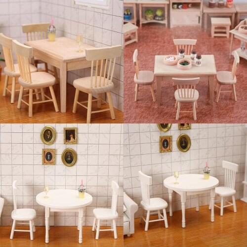 1/12 Miniature Dollhouse Furniture Wooden Dining Table Chair Simulation Toy For Dollhouse Decals New