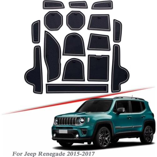 16pcs Car Styling For Jeep Renegade 2015-2017 Latex Gate slot pad Interior Door Groove Mat Non-slip dust Mat Interior Accessory