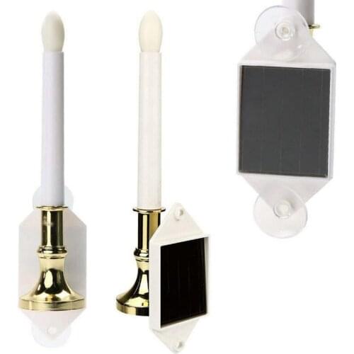 Set of 2 Solar Powered Candle Wall Lamp Led taper stick Light w/Holder Church Home Garden Window Path Bar Xmas Decor-Warm White