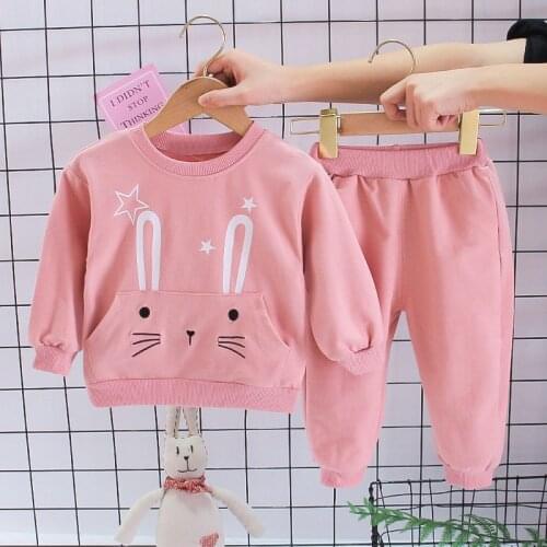 Girls Clothes Set 2021 Spring Autumn Children Clothing Cartoon Print Top + Sport Pants 2Pcs Suit for Baby Kids Clothes 1-4 Years