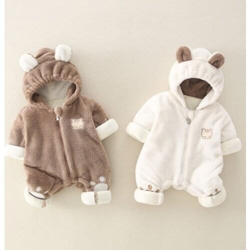 2021 Thick Warm Winter Infant Baby Snowsuit Cartoon Newborn Girls Jumpsuit Toddler Snow Suit Boys Rompers Plus Velvet Overalls