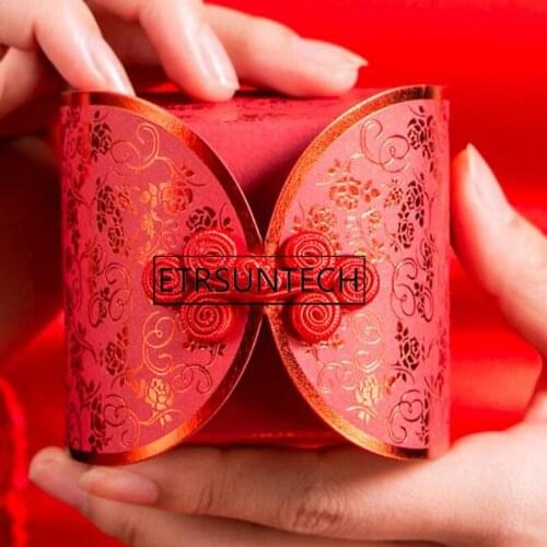 300pcs Romantic Chinese Knot Wedding Chocolate Boxes Paper Candy Boxes Wedding Favors and Gift Party Supplies