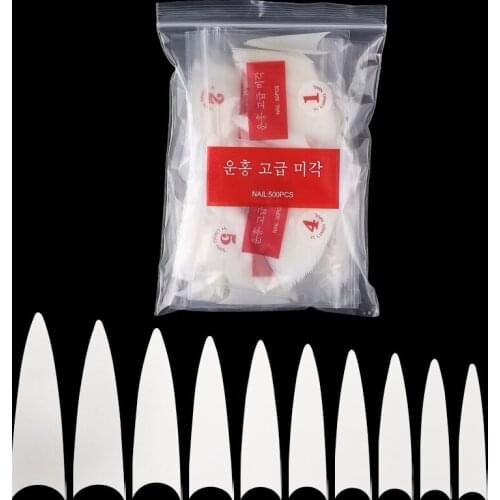 500pcs Pointy Stiletto Nail Tips False Fake Manicure acrylic gel clear natural diy salon suppliers fingernail claw fake nail