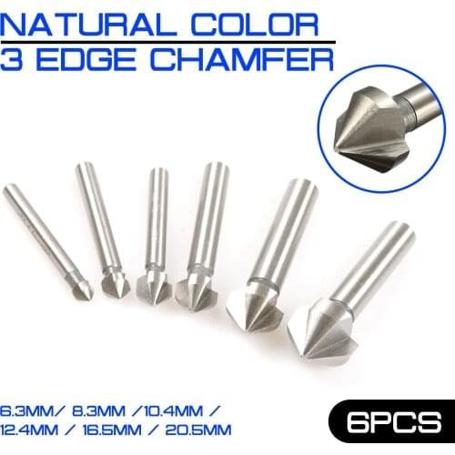 6pcs 3 Flute 90 Degree Round shankHSS Chamfer Chamfering Cutter End Mill Tool Countersink Drill Bit Set 6.3-20.5MM