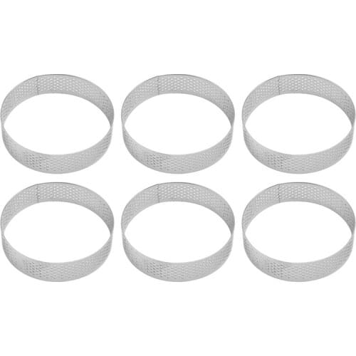 6 Pack Stainless Steel Tart Rings, Heat-Resistant Perforated Cake Mousse Ring,Cake Ring Mold,Round Cake Baking Tools