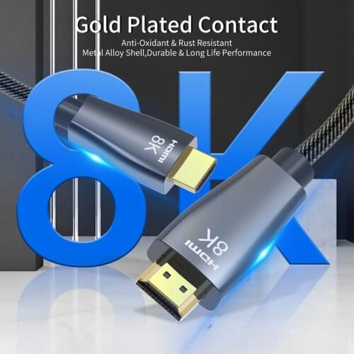 8K HDMI 2.1 Copper 30AWG Cable Real UHD HDR 48Gbps 8K@60Hz 4K@120Hz HDMI Ycbcr4:4:4 Converter for PS4 HDTVs Projectors