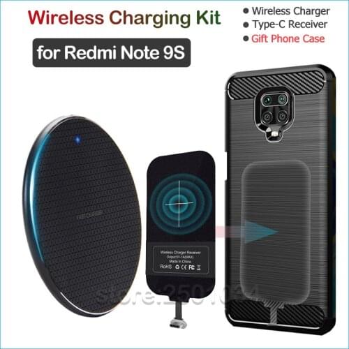 Qi Wireless Charging for Xiaomi Redmi Note 9S Qi Wireless Charger+USB Type C Receiver Nillkin Adapter Gift TPU Case