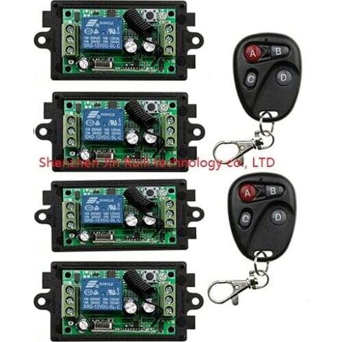 New DC12V 1CH 10A Wireless Remote Control Switch System teleswitch 4-Receiver and 2-Transmitter Simple and practical Smart home