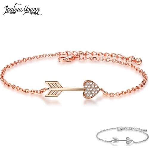2019 Fashion Heart Arrow Bracelets for Lover Inlay Zirconia Silver Color Adjustable Bracelet Women Gifts Jewelry Accessories