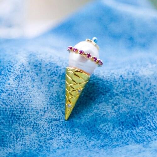 Vanssey Fashion Jewelry Ice Cream Cone Cubic Zircon Natural Pearl Brooch Pin Wedding Party Accessories for Women 2020 New