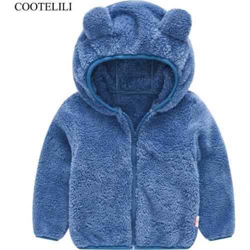 COOTELILI Fleece Jacket Kids Boys Coat Hooded Long Sleeve Autumn Winter Girl Child Coat Warm Children Outerwear Velvet Clothes