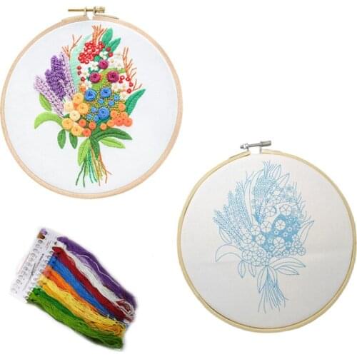 Flower Bouquet DIY Embroidery Kit Pattern Printed Cross Stitch Embroidery Frame Needlework Sewing Art Painting Craft Home Decor