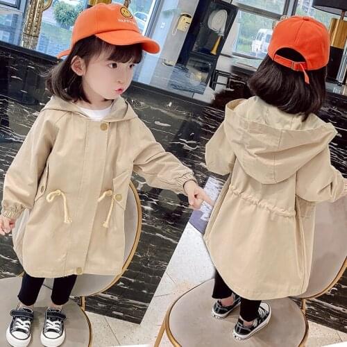 Spring Autumn Korean Style Baby Toddler Girls Trench Coats Long Hooded Infant Long Sleeve Hooded Casual Lashing Children Jackets
