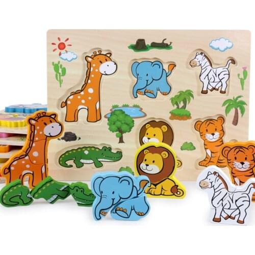 Baby Montessori Educational Wooden Toys For Kids 3D Puzzles juguetes Montessori Materials Childrens Toys Animals Funny Bricks