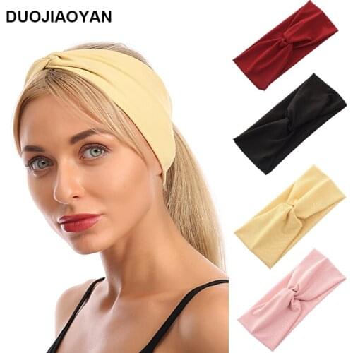 DUOJIAOYAN Ladies fashion cross-knotted solid color headband soft and strong elastic sports party girl hair accessories