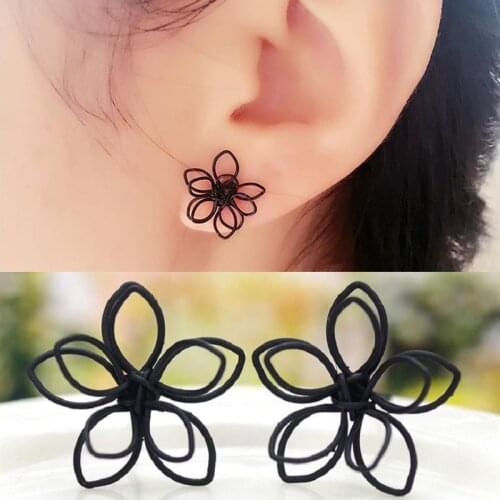 Black Plum Flower Double Sides Stud Earring Simple Hollow Three-dimensional Flower Earrings 1Pair High Quality Korean Hot Sale