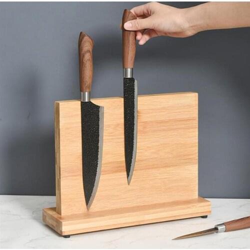 Double Side Magnetic Knife Holder Wood Eco-friendly Bamboo Knife Block Strong Magnet Kitchen Gadgets Storage Knife Stand Rack