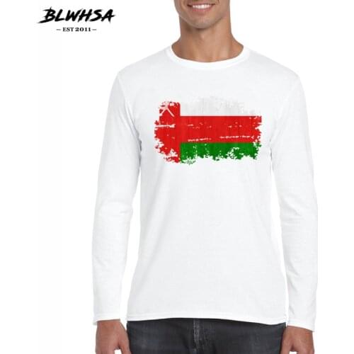 BLWHSA New T-shirt Men Long Sleeve Oman Flag Nostalgic Style Print Casual Cotton Tshirts Male Oman Fans Cheer O-neck T Shirt