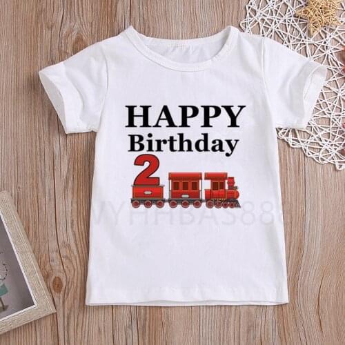 Boys Train 1-10 Birthday Number Print T Shirt Children Birthday Boy Cartoon T-shirts Boy&Girl Funny Gift Tshirt Present