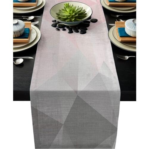 Geometric Pink Gray Gradient Triangle Linen Cotton Table Runner Wedding Party Table Runners Dining Room Restaurant Tablecloth