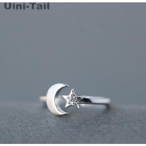 Hot 925 Sterling Silver Korean Version Of The Simple Fashion Jewelry Star And Moon Micro-inlaid Female Opening Ring