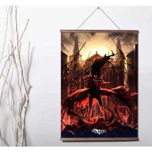 Hot Japan Anime Hellsing Alucard Cosplay Art Canvas poster decoration painting with solid wood hanging scroll