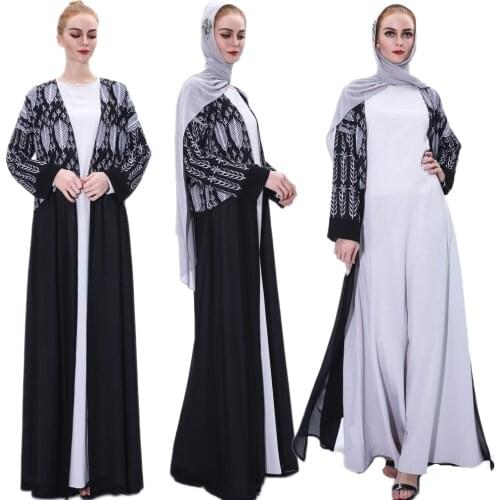 Muslim Women Leaf Printed Abaya Elegant Arab Jilbab Open Kimono Chiffon Cardigan Summer Party Evening Dubai Maxi Robe Islam New