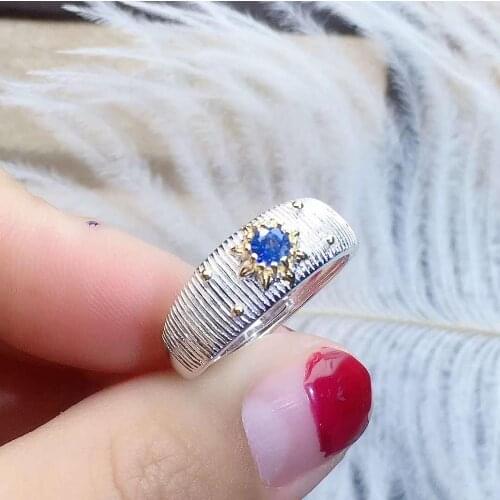 Natural real blue Flower sapphire ring 925 sterling silver Fine handworked jewelry Finger rings