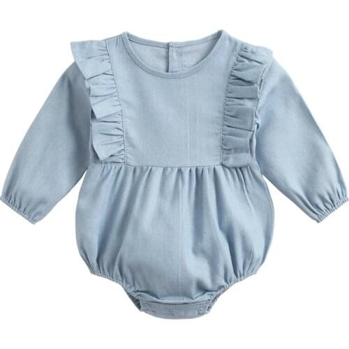Bodysuit Baby Newborn Long Sleeve Romper Baby Clothes Solid Denim Material Cotton Girls Bodysuits for 0-12m Kids Clothing Spring