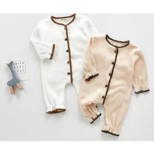Spring autumn newborn baby clothing solid white/khaki long sleeve infant kids bodysuit toddler baby jumpsuit children overalls