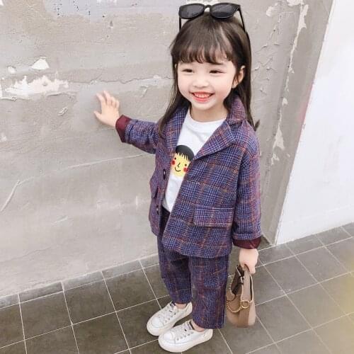 Ins hot baby girls clothes sets 0-5 years old childrens clothing Cotton Houndstooth plaid suit 2-piece suit spring and autumn