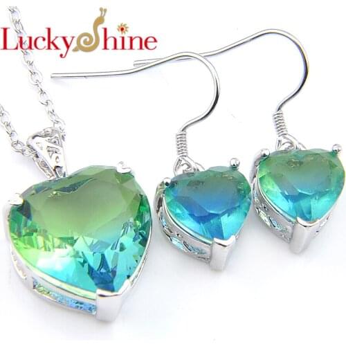 Luckyshine NEW Cubic zirconia Jewelry Sets Silver Multicolor Pendants Necklaces Dangle Earrings Jewelry Sets for Women Wedding