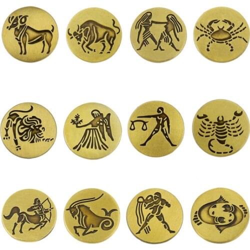 Fashion 12 constellations enamel Round shape pins Cute Metal Pins Badge Denim Enamel Lapel Design copper Brooch