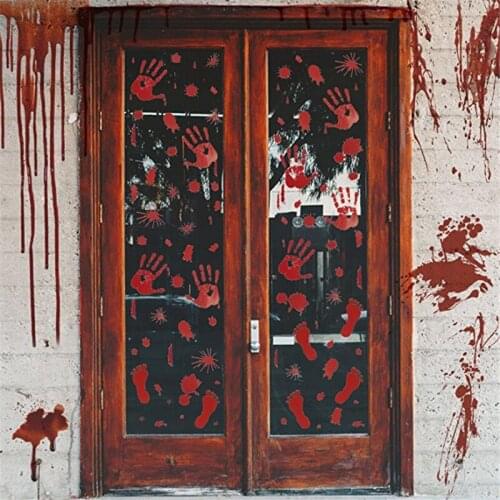Horror Halloween Decoration Wall Stickers Bloody Fingerprint Blooding Handprint Foot 3D Wallpaper Waterproof Floor Door Decor